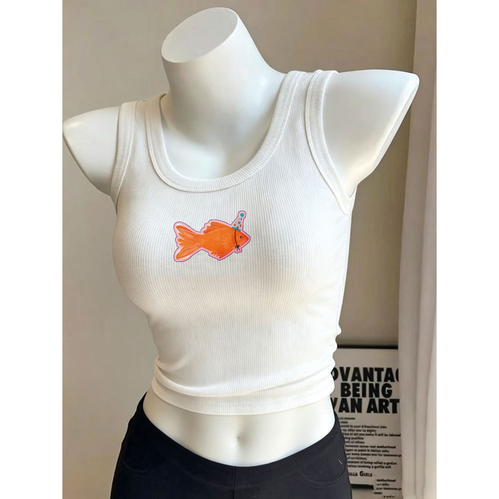 Party Goldfish Cartoon Print Y - Tank Top Ribbed review and price